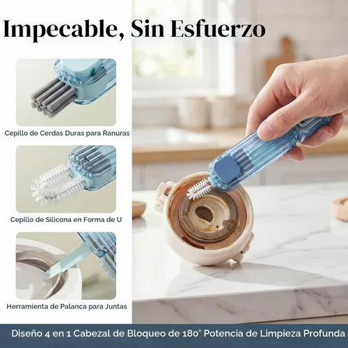 Vista 4 de VIDONIO Cepillo de limpieza de 4 en 1 para ranuras de tapas de vasos, herramientas de limpieza multifuncionales para botellas aisladas, limpiador