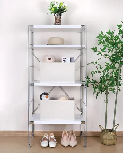 Vista 6 de WUIKE Cestas de almacenamiento para estantes, contenedores de almacenamiento de tela con asas, cesta plegable para estantes organizadores y Beige