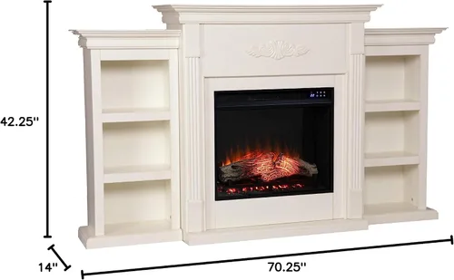 Vista 7 de SEI Furniture - Chimenea eléctrica con pantalla táctil Tennyson con estantes para libros - Marfil - Diseño de transición, vidrio marfil y madera