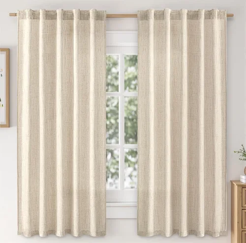 Vista 37 de MIULEE - Cortinas de lino sintético de 96 pulgadas de largo, 2 paneles, cortina semitransparente natural con pestaña trasera, bolsillo para barra