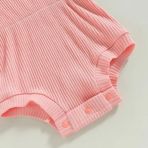 Vista 84 de Traje de verano para niña pequeña, de manga corta, acanalado, overol liso, pantalones cortos, ropa para recién nacidos