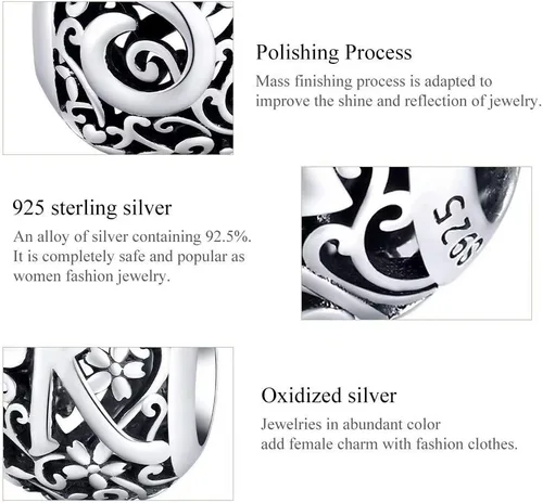 Vista 5 de Presentski Dijes de plata de ley 925 para pulseras, collares, dijes del alfabeto con inicial, letras caladas, cuentas del alfabeto, letras A-Z