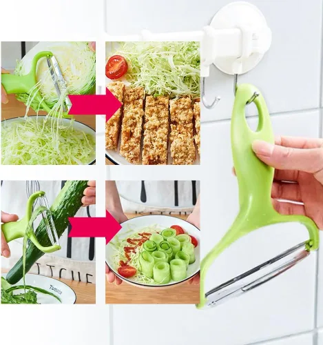 Vista 5 de Pelador de verduras de acero inoxidable, nuevas herramientas de cocina 2024, pelador de boca ancha para verduras y frutas, pelador multifuncional