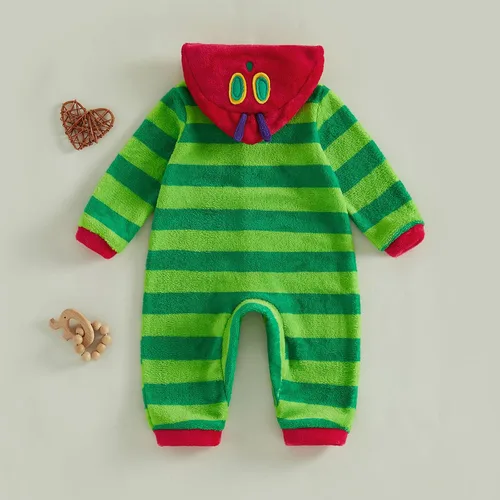 Vista 6 de Disfraz de oruga para bebé, disfraz de felpa con capucha para Halloween Verde