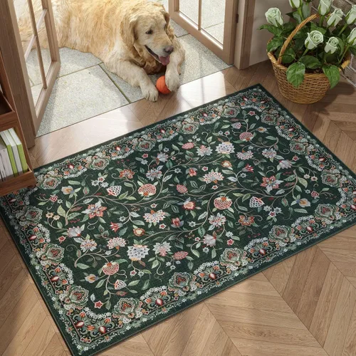 Vista 16 de Rugcomf Alfombra vintage de cachemira de 2 pies 7 x 8 pies, lavable a máquina, antideslizante, alfombra floral de pelo bajo para cocina, lavandería