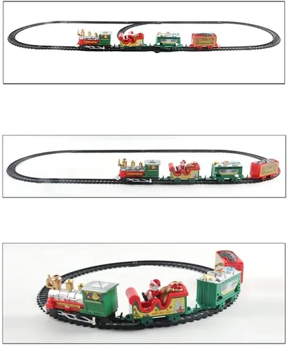 Vista 4 de Trenes eléctricos de juguete con luz y sonido, juegos de trenes de Navidad de 85 pulgadas para alrededor del árbol, juego de vías ferroviarias a