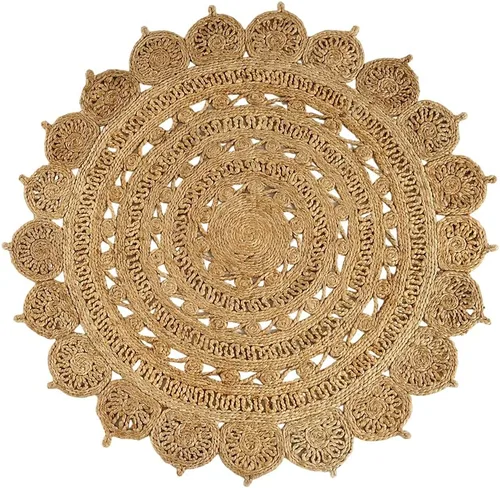 Vista 3 de GRUHUM Alfombra de Área de Yute Tejida a Mano de 3 pies de Fibra Natural Redonda Boho Rústica de Granja Vintage Suave Trenzada Reversible