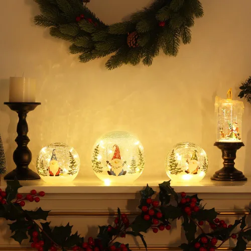 Vista 8 de Decoraciones de Navidad para interiores, 3 piezas de gnomos iluminados, globos de nieve de Navidad, decoración del hogar, decoraciones de mesa