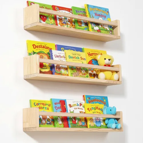 Vista 14 de AZSKY Estantes clásicos para libros de guardería, estantes flotantes de madera negra, estantería de pared para decoración de baño, cocina, especias