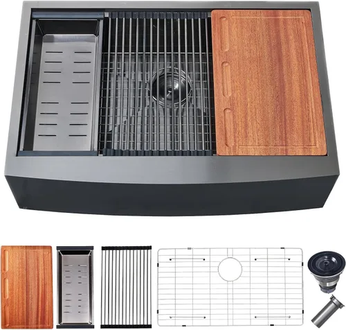 Vista 15 de Fregadero de Barra Negro Empotrable de 15x15 Pulgadas - Fregadero de Cocina Cuadrado Pequeño de Acero Inoxidable de Montaje Superior para Estación