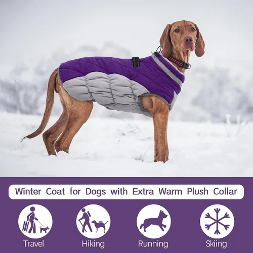 Vista 3 de Abrigo para perros grandes, chaqueta de invierno de forro polar con Púrpura