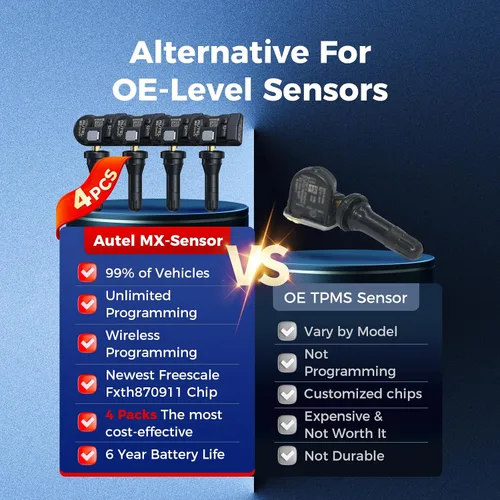 Vista 8 de Autel Juego de 4 sensores TPMS, sensor MX TPMS de 315 MHz + 433 MHz, sensor de presión de neumáticos MaxiTPMS, sensor de neumáticos a presión de 1
