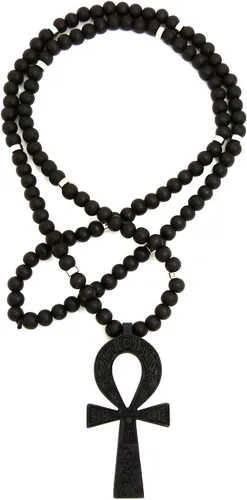 Vista 5 de Collar de cuentas de madera de 0.315in de 0.315in de 35.8in con diseño de llave de vida de Egipto, color negro, marrón