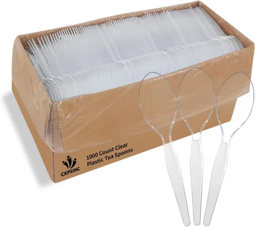 Vista 7 de [Paquete de 1000] Tenedores de plástico transparente desechables pesados, dimensiones para fiestas, caja combinada de cubiertos de plástico
