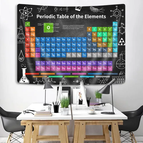 Vista 2 de JAWO Tapiz de química científica, tabla periódica de los elementos, 36 x 26 pulgadas, dormitorio, aula, sala de estar, dormitorio