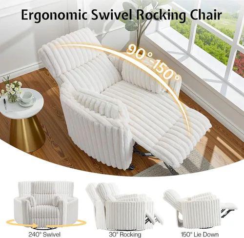 Vista 3 de Jocisland Silla Mecedora Eléctrica para Guardería, Sillas Reclinables Giratorias de Gran Tamaño para Adultos con 2 Almohadas, USB y Tipo-C, Cómodo