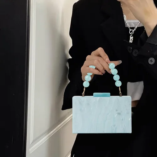 Vista 6 de Fecialy Bolso de mano de acrílico para mujer, bolso de noche con cuentas, bolso de mano de mármol, bolso formal para fiesta, novia, boda, bolso