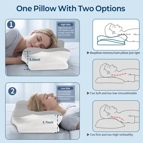 Vista 5 de Almohada cervical para aliviar el dolor de cuello, almohada cervical ergonómica para dormir, almohadas refrescantes de espuma viscoelástica