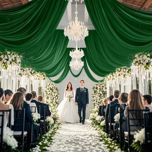 Vista 7 de Cortinas de techo verdes para cortinas de boda para techo, tela drapeada, 2 paneles de 5 x 20 pies, cortinas de tela para cortinas de arco de boda