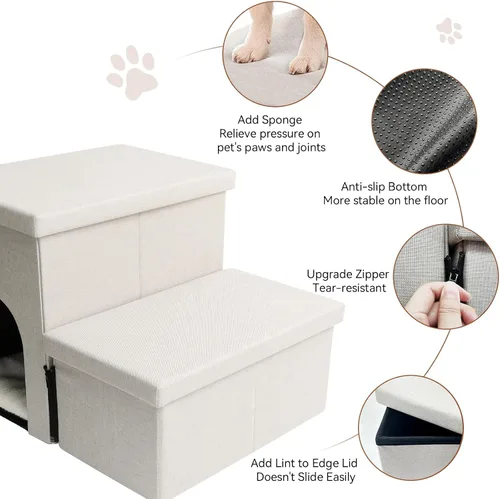 Vista 4 de Zerbuger Escaleras para Perros con Condominio de 15" de Altura, Escalones de 2 Pasos Más Anchos para Perros Pequeños/Medianos/Grandes Mayores