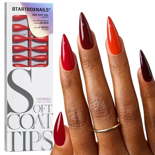 Vista 9 de BTArtboxnails Press On Nails, Long Square Red Fake Nails, 160Pcs A-L Square