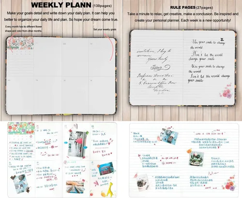 Vista 4 de Diario florido, agenda y organizador de horarios (verde tropical, A7 (5 pulgadas)