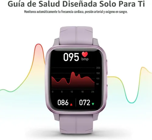 Vista 2 de FITVII Rastreador de fitness, reloj inteligente con monitor de presión arterial, frecuencia cardíaca y oxígeno en sangre 24/7, monitor de sueño