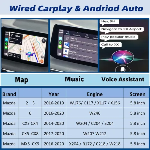 Vista 2 de Dasbecan TK78-66-9U0C Mazda Apple Carplay Android Kit de reequipamiento automático compatible con Mazda 2 3 6 CX3 CX5 CX9 MX5 Miata 2014-2020