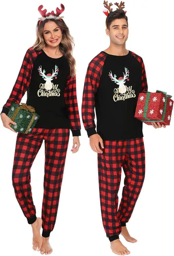 Vista 9 de SWOMOG Pijamas de Navidad familiares a juego, pijamas de Navidad para familia, parejas, adolescentes, niños, niñas, festival de ropa de dormir