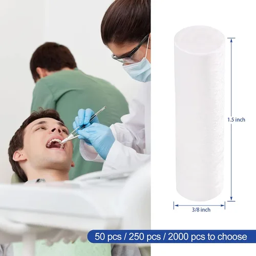 Vista 2 de JMU 50 rollos de algodón dental de 1.5 pulgadas para boca no estériles, tapones para sangrado nasal #2 para la boca no estéril