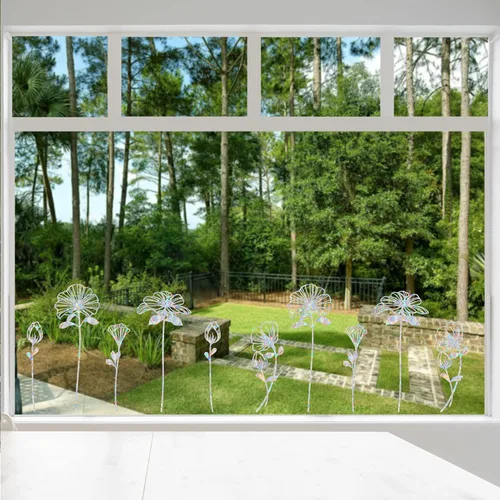 Vista 4 de 10 calcomanías de flores para ventana, calcomanías anticolisión para salvar pájaros, calcomanías reutilizables de vinilo arcoíris