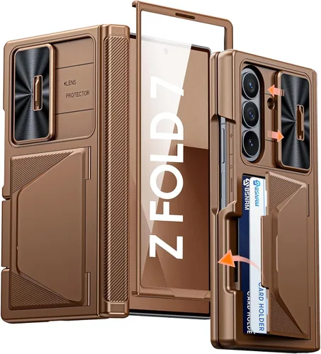 Vista 19 de Funda para Samsung Galaxy Z Fold 7 con tarjetero con bloqueo RFID, cubierta de lente deslizante integrada y protección de bisagra y protector