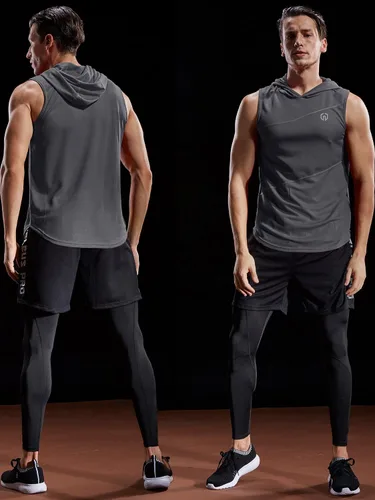 Vista 5 de NELEUS Dry Fit - Camiseta deportiva sin mangas para correr con capucha