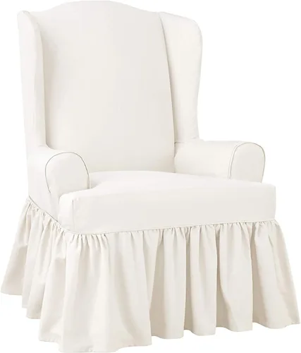 Vista 18 de SureFit Essential - Funda larga para silla de comedor con volantes de sarga con diseño estampado de algodón, falda larga con volantes y pliegues