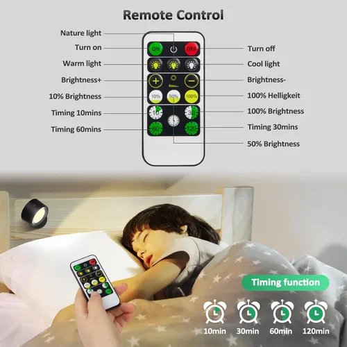 Vista 4 de Lightbiz Luces LED de Pared Montadas 2 Piezas con Control Remoto, Lámpara de Apliques de Pared con Batería Recargable de 3000mAh Operadas