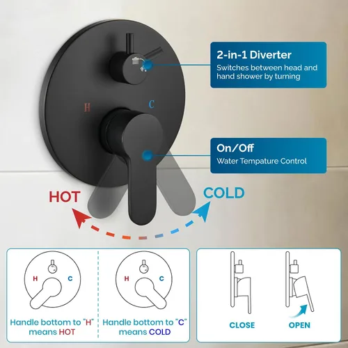 Vista 3 de gotonovo Slide Bar Shower System Faucet Set Complete,Matte Black,10 Inch Negro