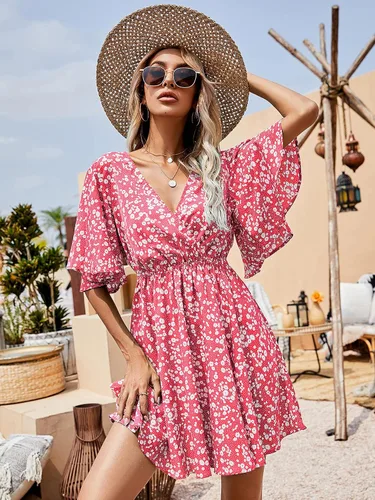 Vista 4 de Floerns - Vestido corto de verano con cuello en V y espalda abierta para mujer