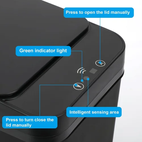 Vista 3 de Basurero de baño, basurero inteligente sin contacto, cubo de basura automático con sensor de movimiento con tapa, cubo de basura de 2.4 galones