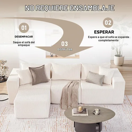 Vista 5 de Weture Sofá modular en forma de U de pana afelpada en forma de L, sofás modulares convertibles sin estructura para sala de estar, 107.4 pulgadas, 4