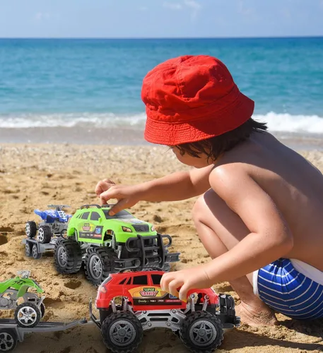Vista 7 de Mozlly Camiones monstruo accionados por fricción con remolques SUV ATV – 2 juegos de camiones monstruo juguetes con gancho extraíble ATV remolques