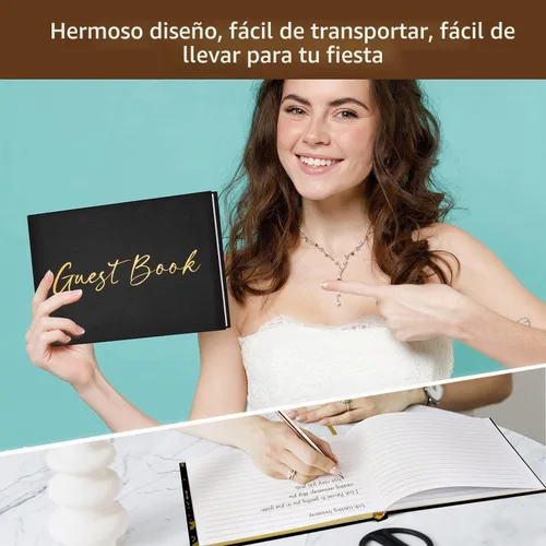Vista 5 de JUBTIC Libro de invitados negro para funeral, libro de registro de invitados para recepción, boda, baby shower, cumpleaños, despedida de soltera