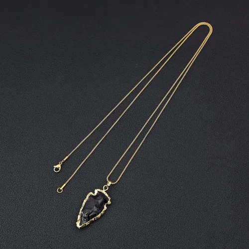 Vista 5 de COAI Collar de cristal crudo de obsidiana negra con punta de flecha