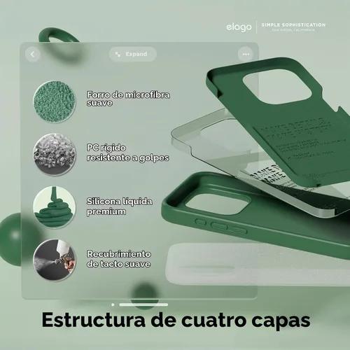 Vista 4 de elago Funda de silicona líquida prémium para iPhone 15 Pro Verde alpino