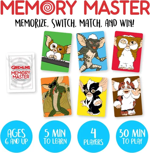 Vista 2 de AQUARIUS Gremlins Memory Master Card Game – Divertido juego de fiesta familiar para niños, adolescentes y adultos – Regalo de noche de juego