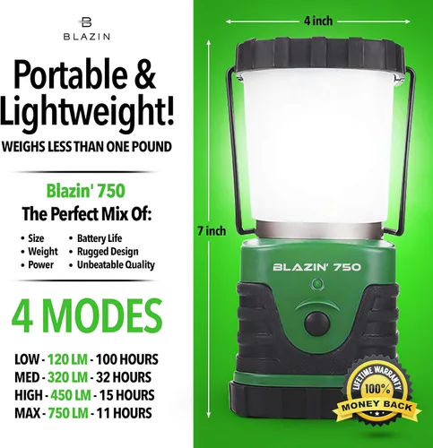 Vista 5 de Linterna LED más brillante para campamento y huracán, funciona con pilas.