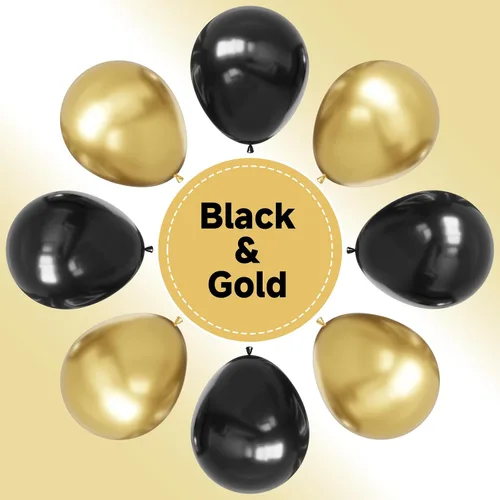 Vista 3 de YMSZ Globos negros y dorados, 67 globos metálicos dorados y negros de 12 pulgadas para cumpleaños, jubilación, graduación, decoración de fiesta