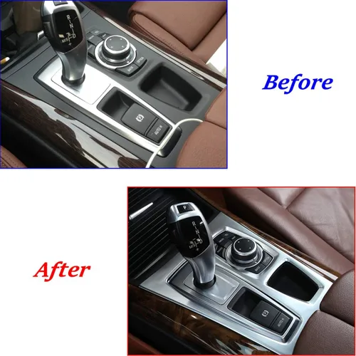 Vista 2 de YIWANG ABS cromo consola central cambio cambio panel cubierta decorativa para BMW X5 X6 E70 E71 2010 2011 2012 2013 mano izquierda coche accesorios