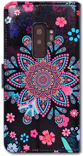 Vista 7 de Bcov Funda para Galaxy S9 Plus, funda de cuero con diseño de mandala de colores brillantes para Samsung Galaxy S9 Plus
