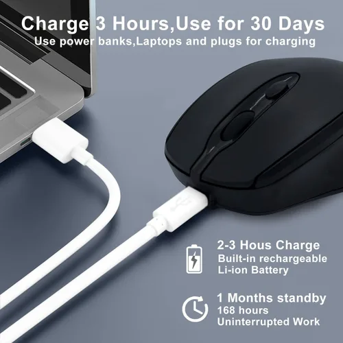 Vista 3 de Ratón Bluetooth, inalámbrico recargable para portátil/iPad/MacBook Pro/Air, mouse silencioso portátil delgado para Surface Pro/PC/Lenovo/Samsung