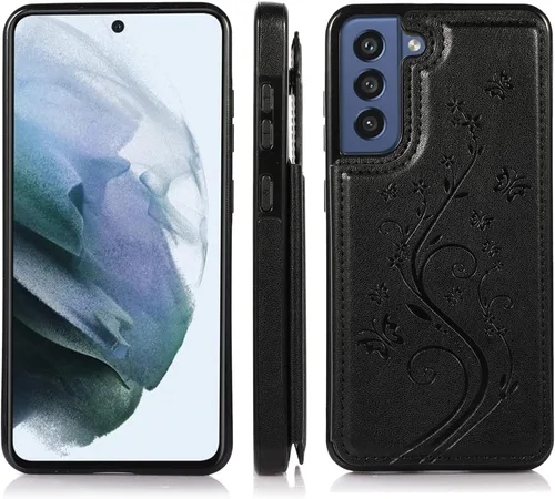 Vista 4 de Funda de teléfono para Samsung Galaxy S21 FE Gaxaly S 21 FE 5G con protector de pantalla de vidrio templado, tarjetero con soporte para tarjetero
